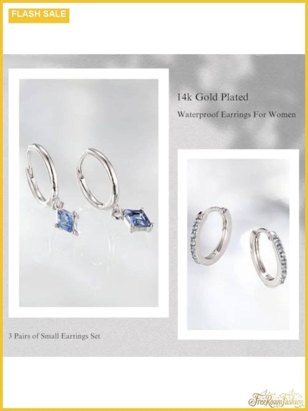 3 Pair 925 Sterling Silver Colored CZ Hoop Earring Set for Women